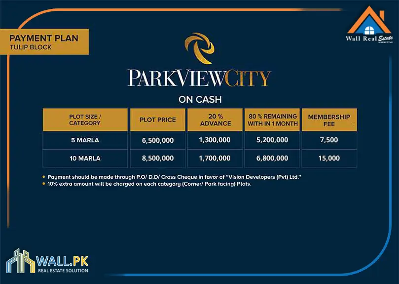Park View City Tulip Block Payment Plan