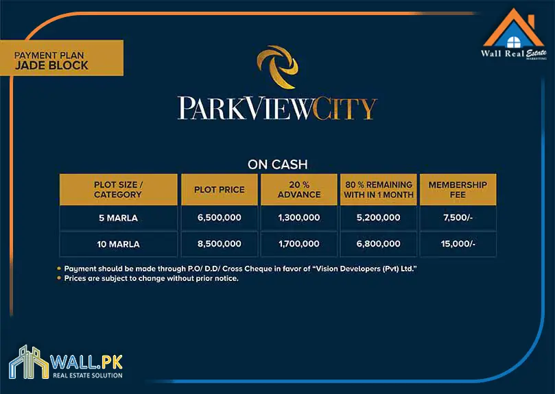 Park View City Jade Block Payment Plan
