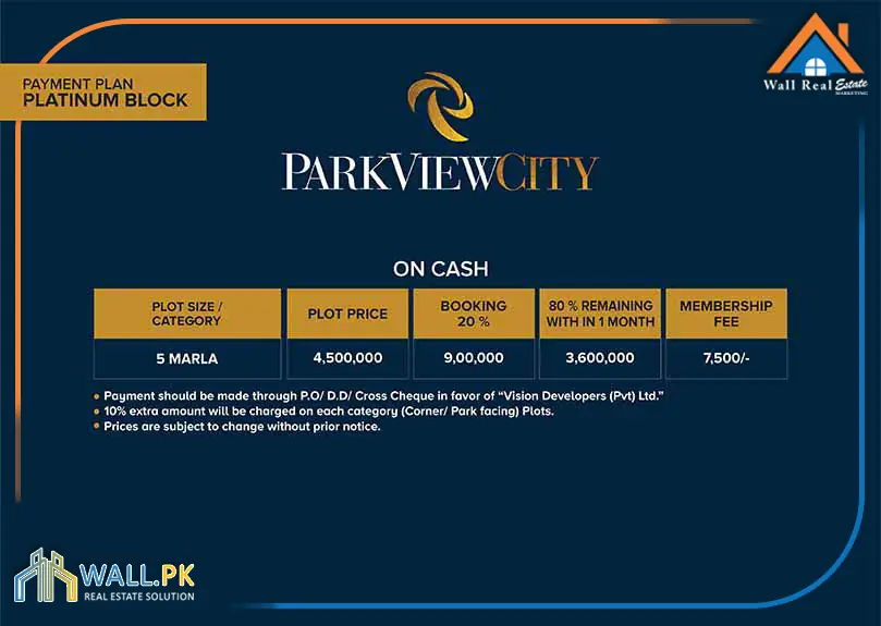 Park View City Platinum Block Payment Plan
