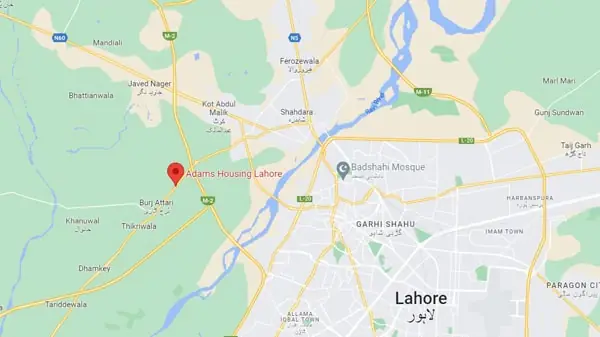 Adams Housing Lahore Location Map