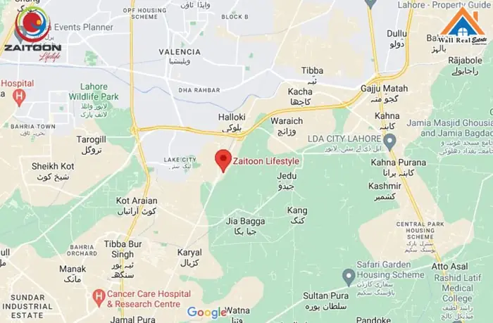 Zaitoon Lifestyle Lahore Location Map