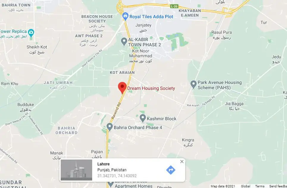 Dream Housing Lahore Location