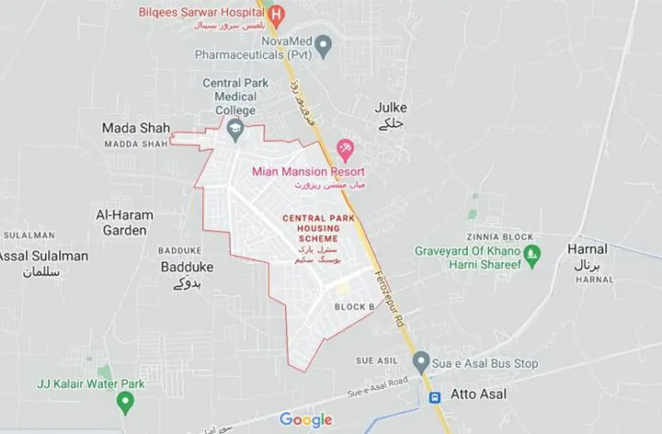 Central Park Lahore Location Map