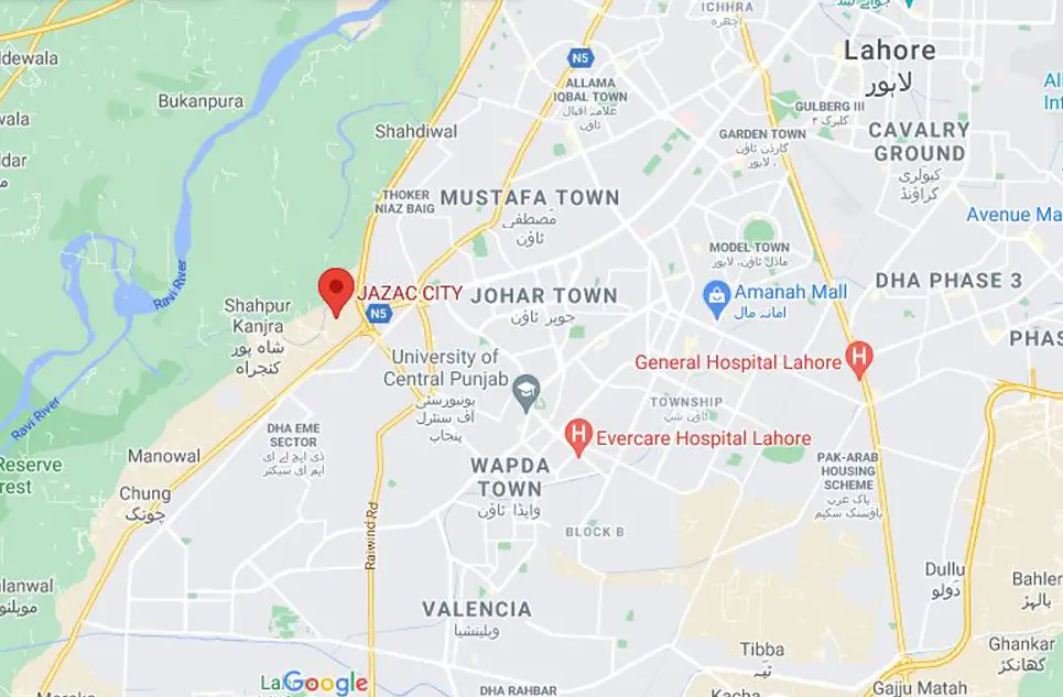 Jazac City Lahore Location Map