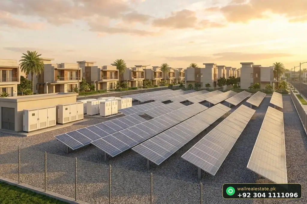 Capital Valley solar power infrastructure with battery backup providing 24/7 electricity to residential blocks
